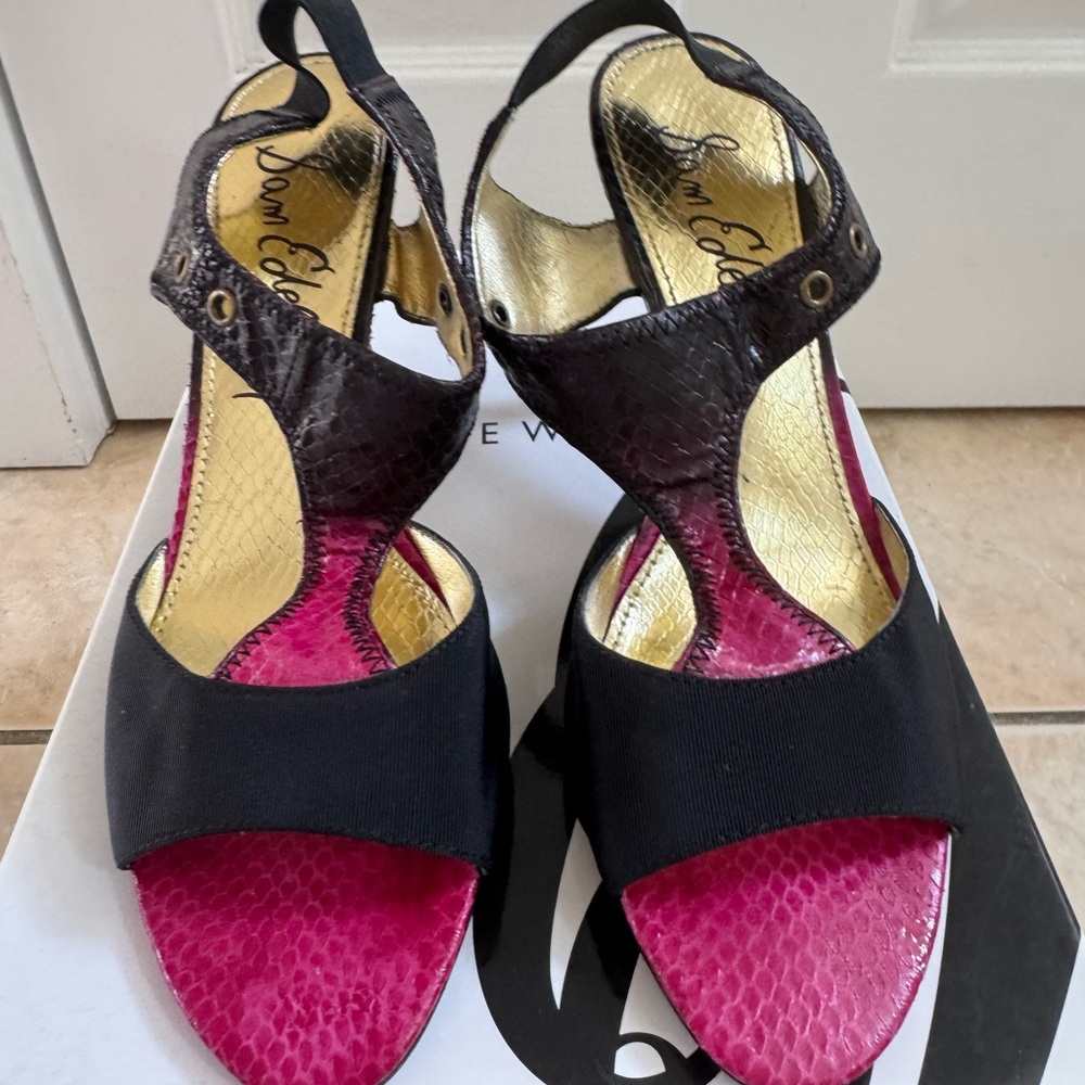 Sam Edelman Black and Pink Snakeskin Women's Heels